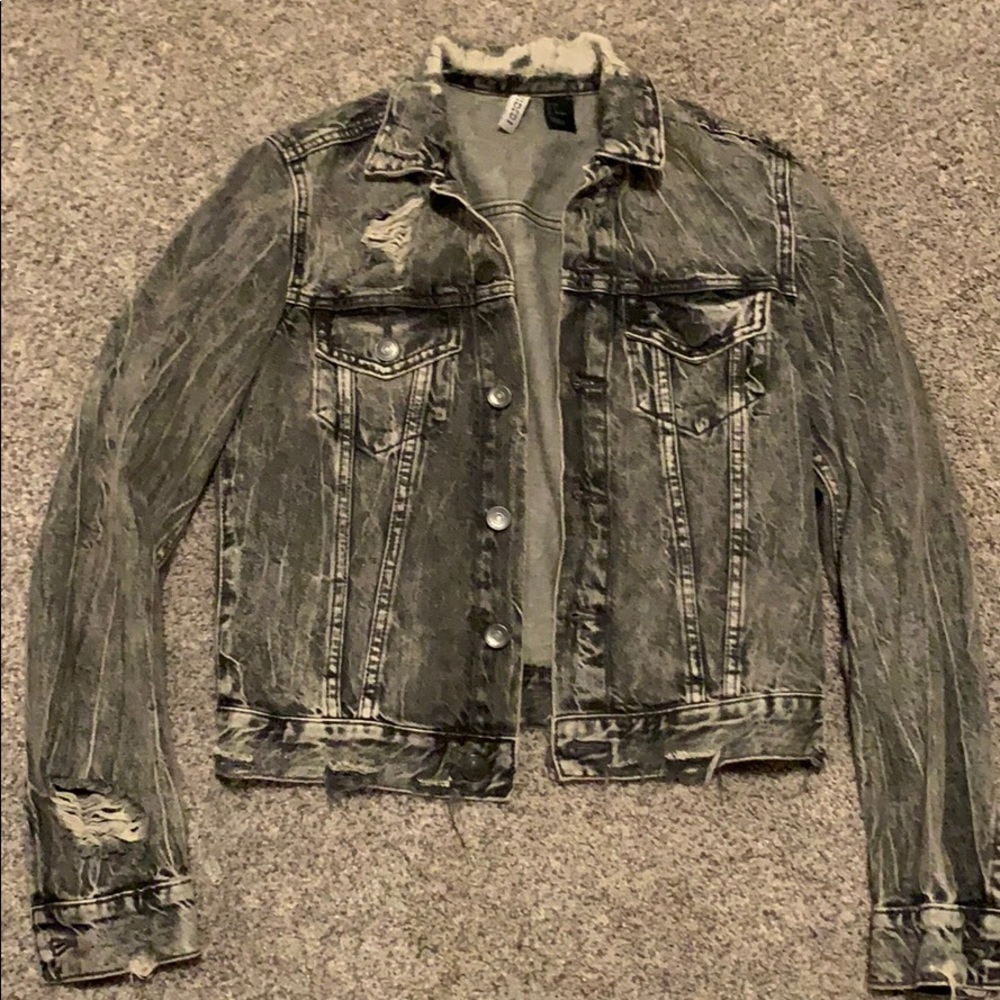 Distressed gray washed jean jacket